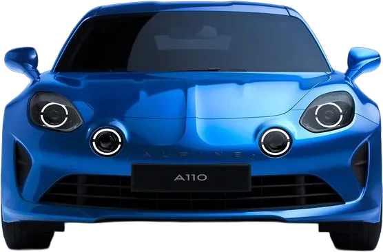 Alpine A110 blu vista frontale