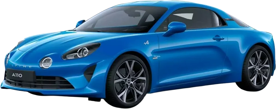 Alpine A110 blu vista di tre quarti